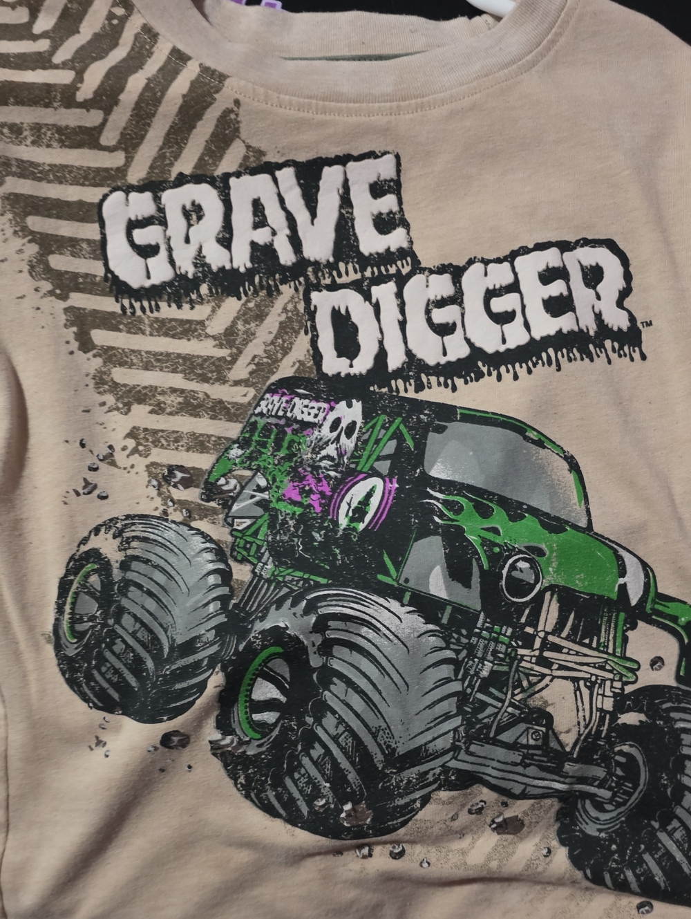 💚🤎 Grave Digger Kids Short Sleeve Tee - Beige/Green